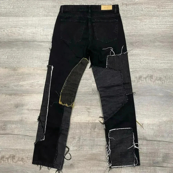 MNML Jeans Mens 28‎ Black Patchwork Distressed Grunge Biker Streetwear Punk - Picture 12 of 13